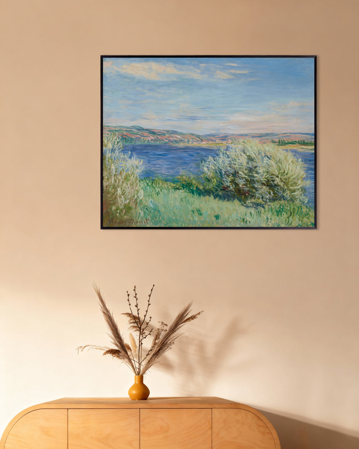 Poster As Margens do Sena perto de Vétheuil (1881), de Claude Monet, com moldura de metal