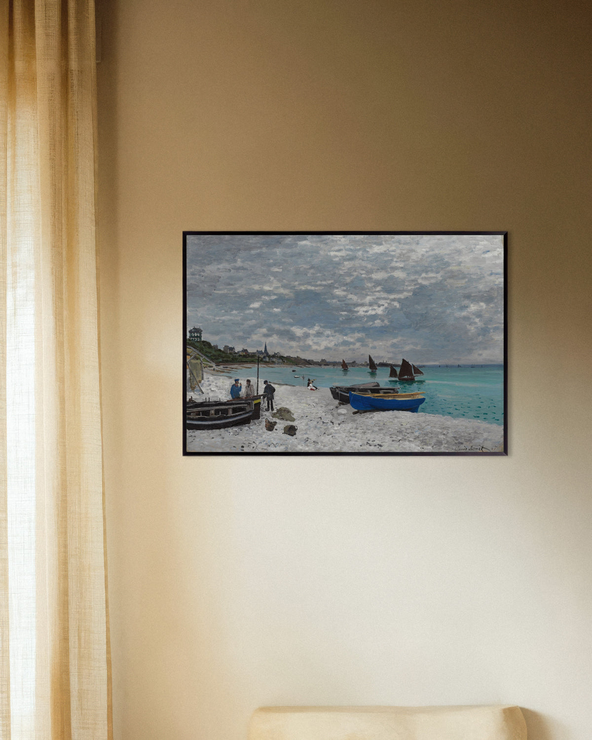 Poster A Praia de Sainte-Adresse (1867), de Claude Monet, com moldura de metal