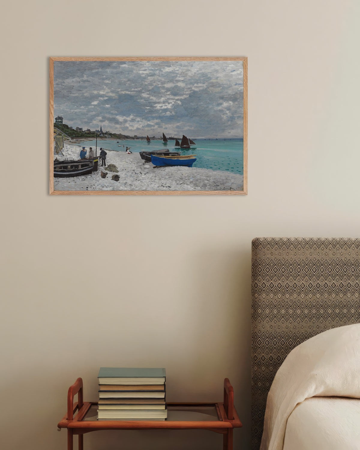 Poster A Praia de Sainte-Adresse (1867), de Claude Monet, com moldura de madeira natural