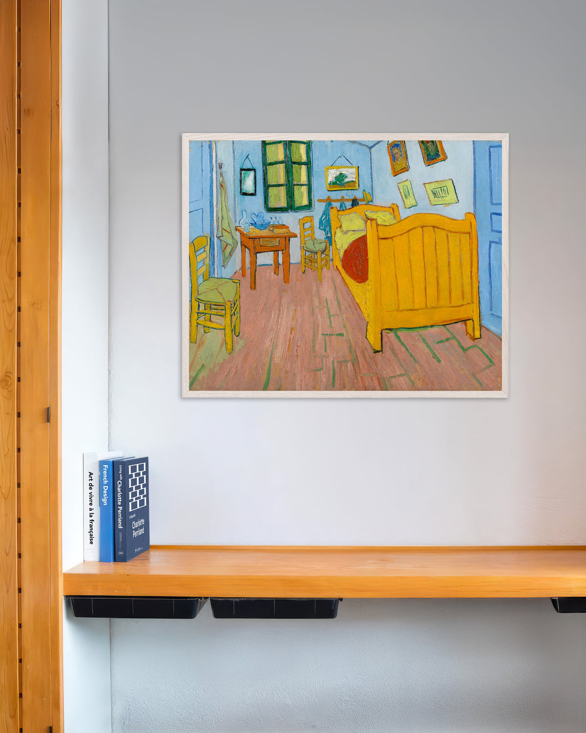 Poster de O Quarto (1888), de Vincent van Gogh, com moldura de madeira branca