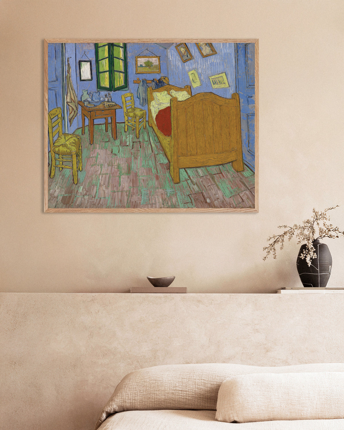 Poster de O Quarto, versão de Saint-Rémy (1889), de Vincent van Gogh, com moldura de madeira natural