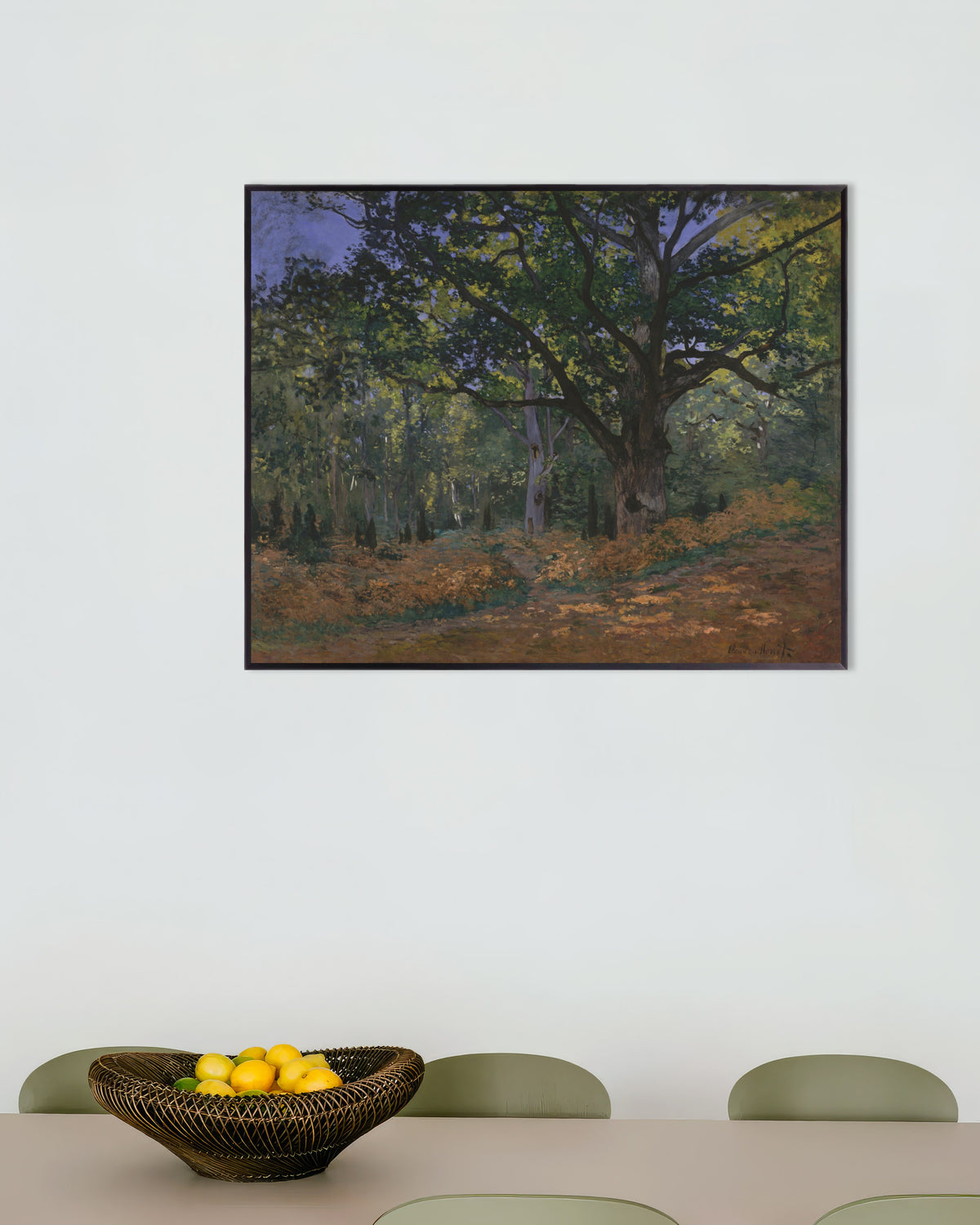 Poster O Carvalho de Bodmer, Floresta de Fontainebleau (1865), de Claude Monet, com moldura de metal