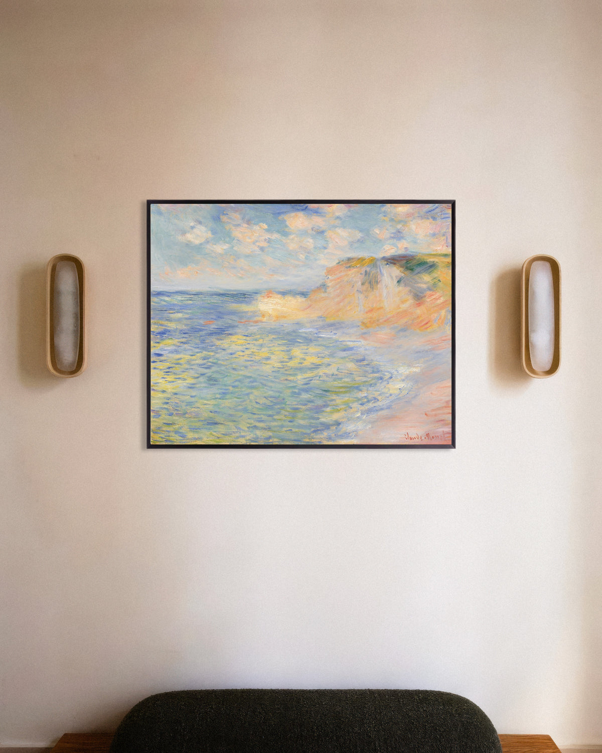 Poster A Falésia de Amont, Étretat (1885), de Claude Monet, com moldura de metal