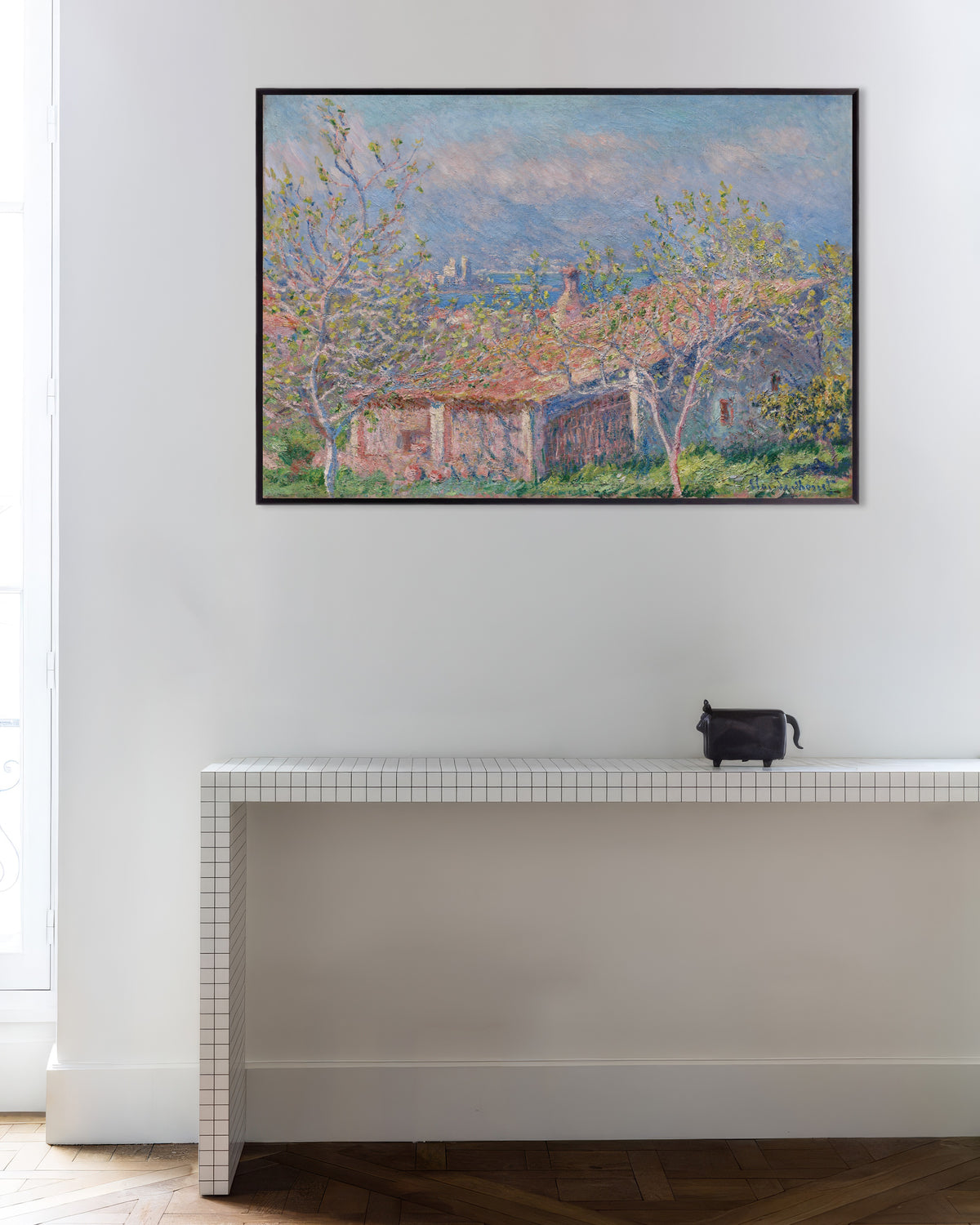 Poster A Casa do Jardineiro em Antibes (1888), de Claude Monet, com moldura de metal
