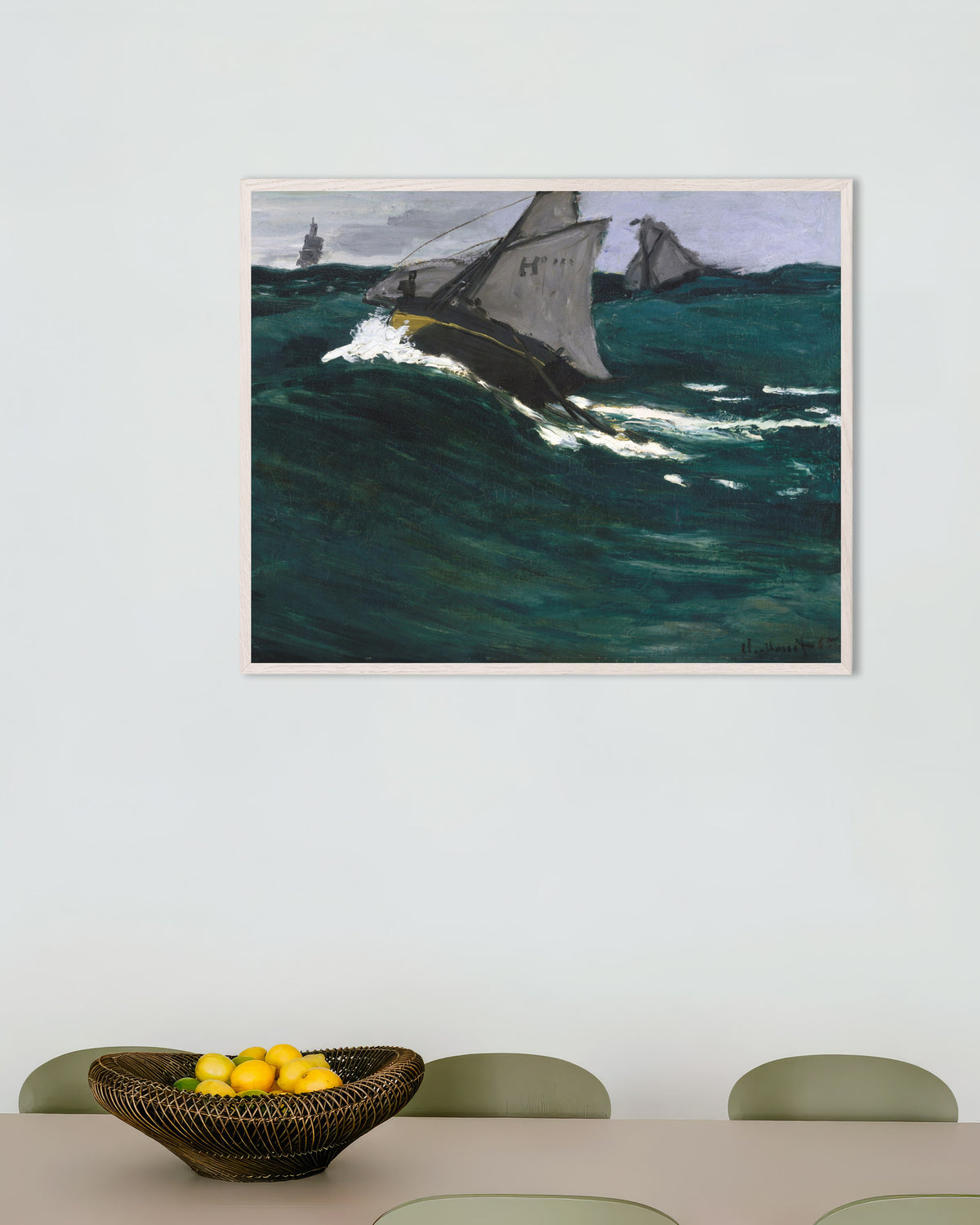 Poster A Onda Verde (c. 1866–1867), de Claude Monet, com moldura de madeira branca