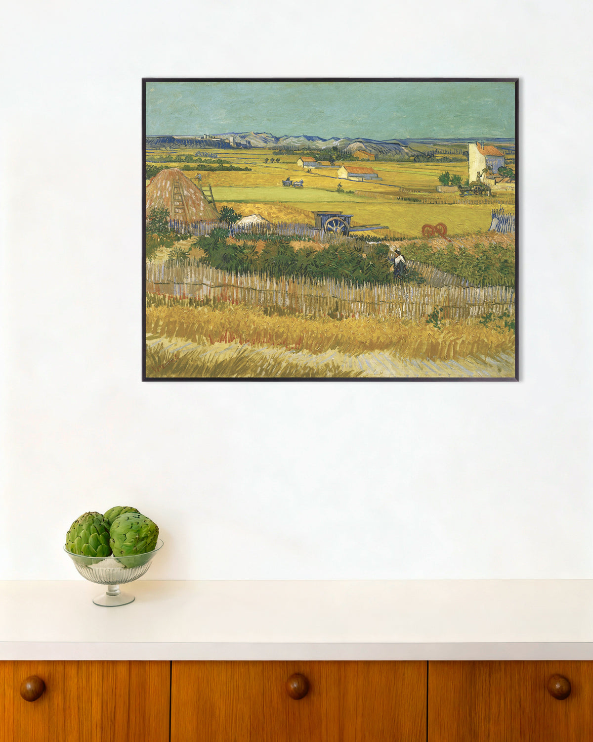 Poster de A Colheita (1888), de Vincent van Gogh, com moldura metálica