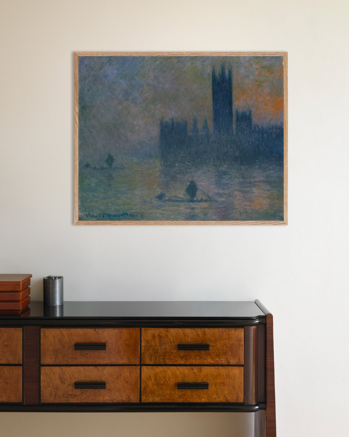 Poster O Parlamento, Efeito de Nevoeiro (1903–1904), de Claude Monet, com moldura de madeira natural