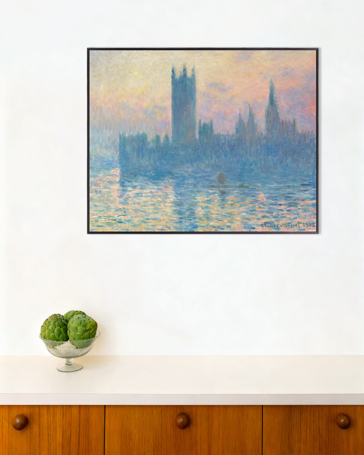 Poster O Parlamento ao Pôr do Sol (1903), de Claude Monet, com moldura de metal