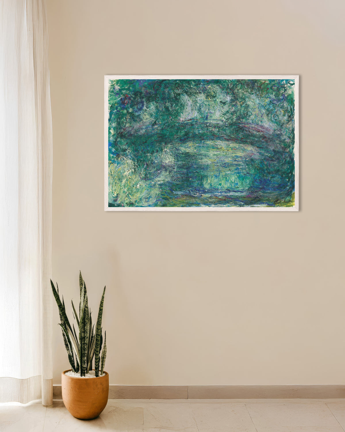 Poster A Ponte Japonesa (1918–1924), de Claude Monet, com moldura de madeira branca