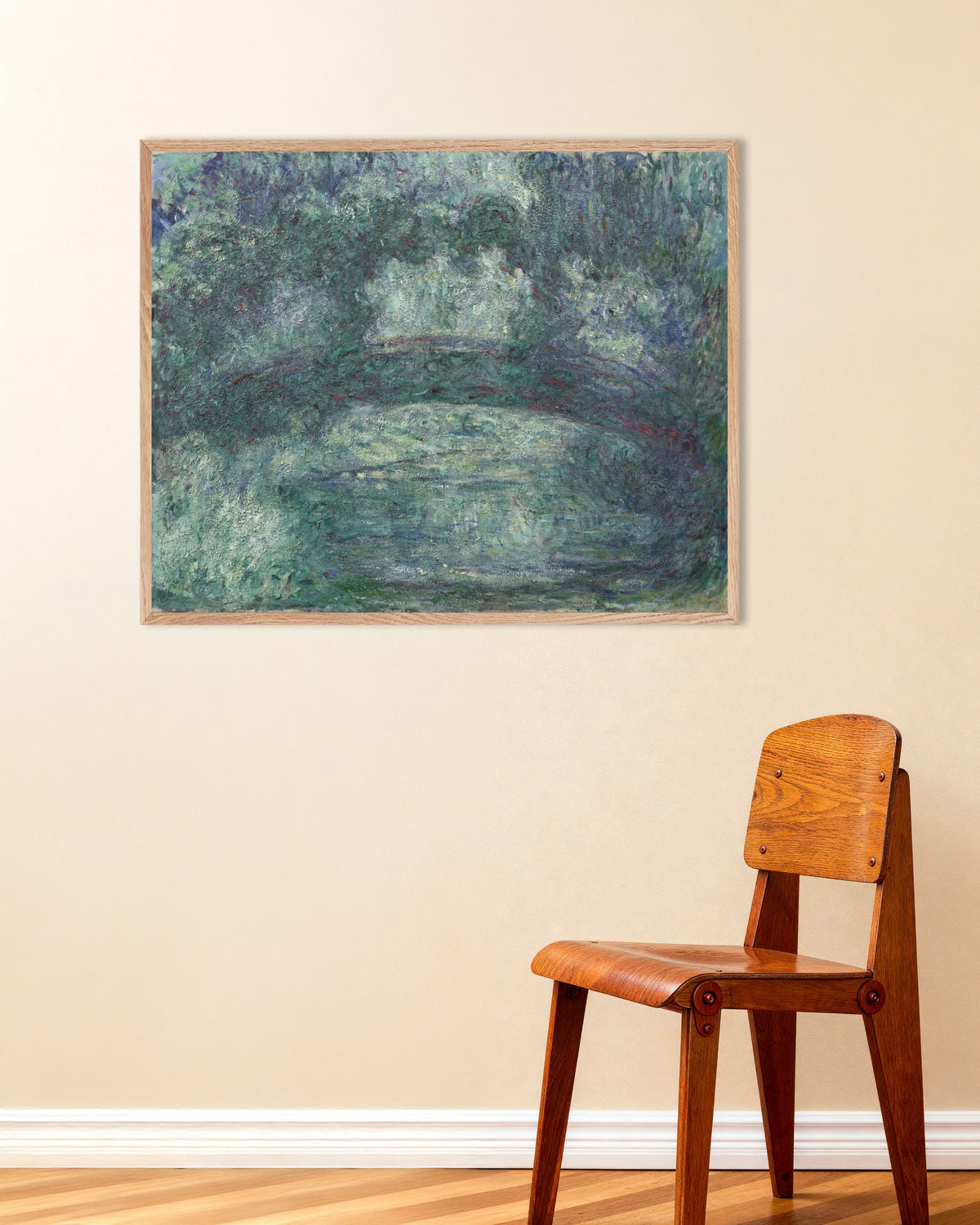 Poster A Ponte Japonesa (1919–1924), de Claude Monet, com moldura de madeira natural
