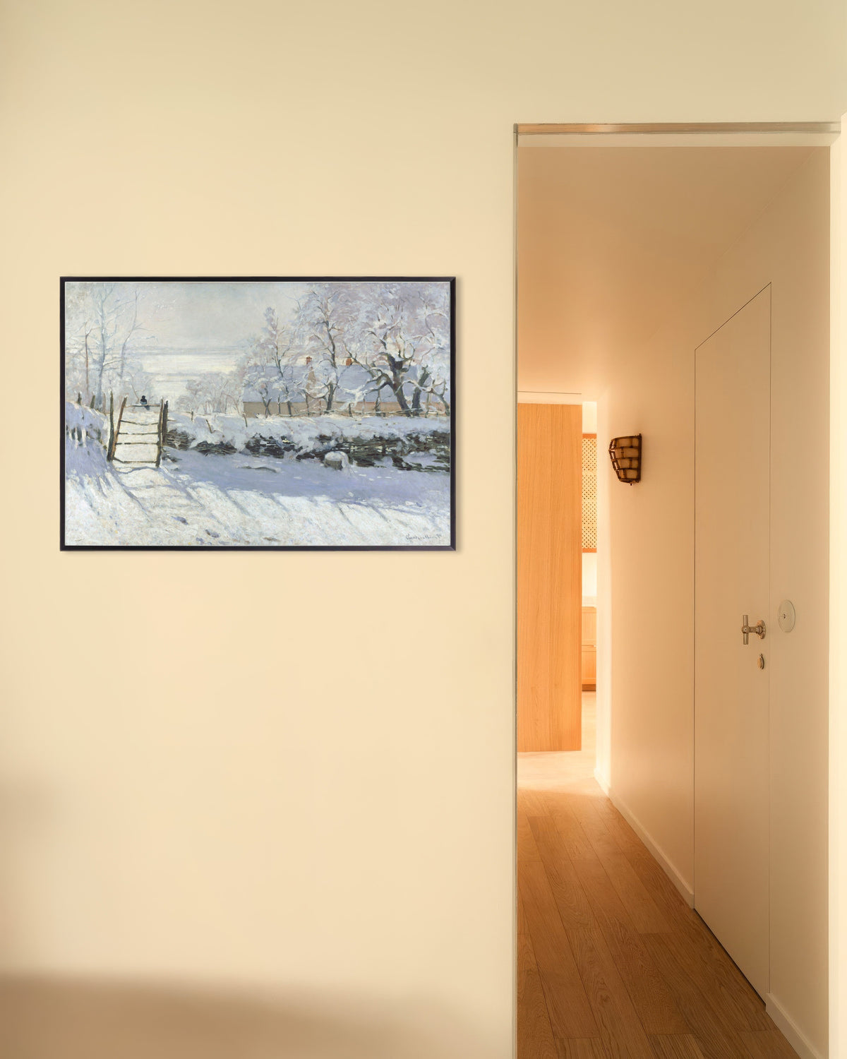 Poster A Pega (1868–1869), de Claude Monet, com moldura de metal