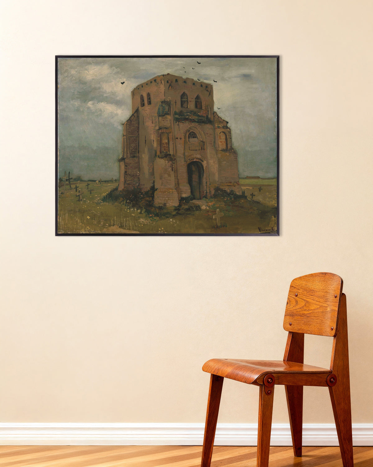 Poster de A Antiga Torre da Igreja em Nuenen (1885), de Vincent van Gogh, com moldura de metal