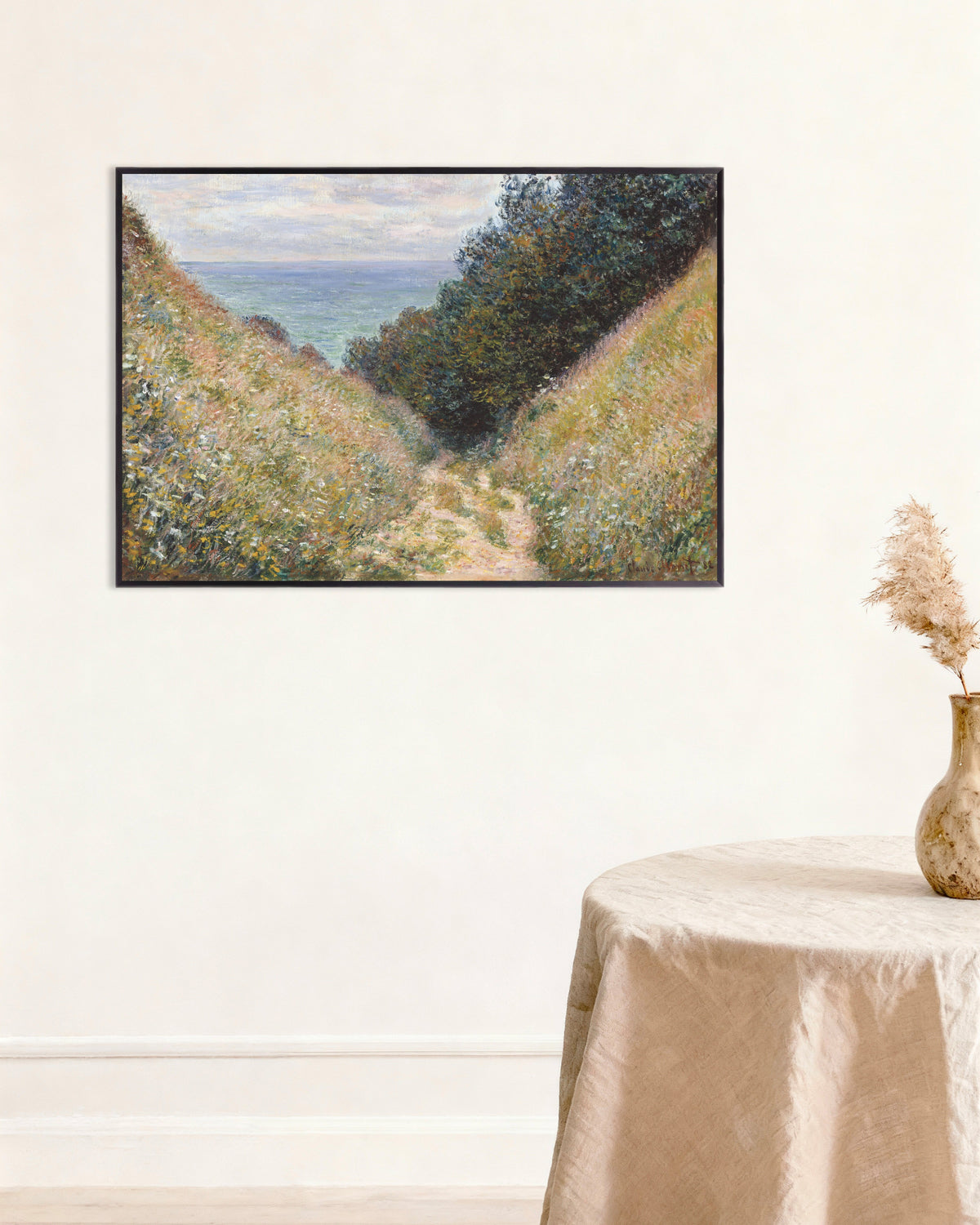 Poster Caminho em La Cavée, Pourville (1882), de Claude Monet, com moldura de metal
