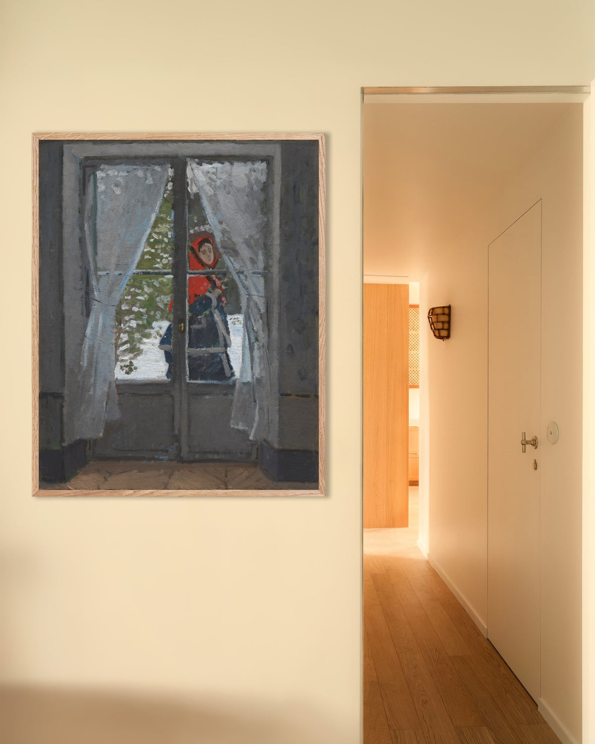 Poster O Lenço Vermelho (c. 1868–1873), de Claude Monet, com moldura de madeira natural