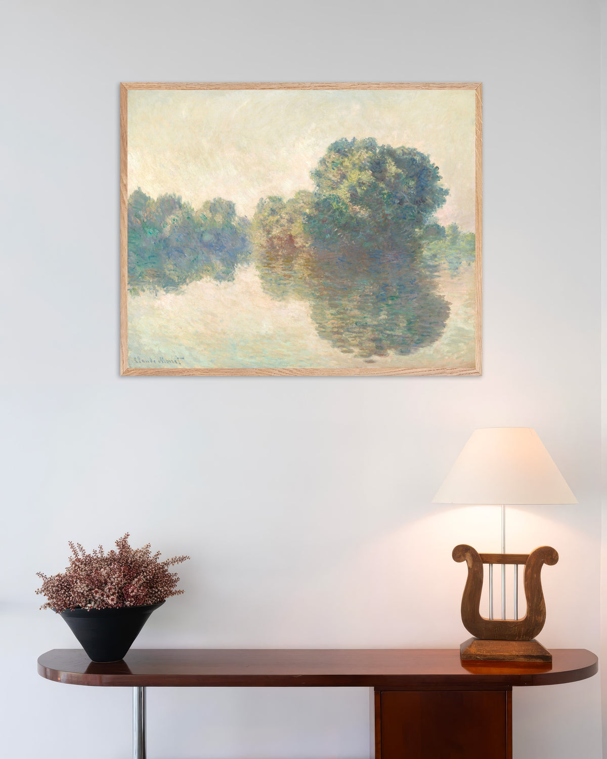 Poster O Sena em Giverny (1897), de Claude Monet, com moldura de madeira natural