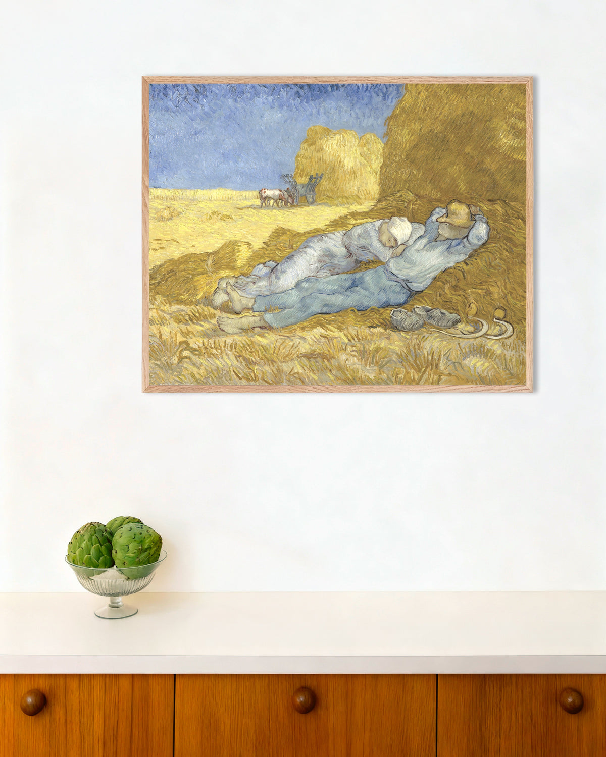 Poster de A Sesta, depois de Millet (1890), de Vincent van Gogh, com moldura de madeira natural