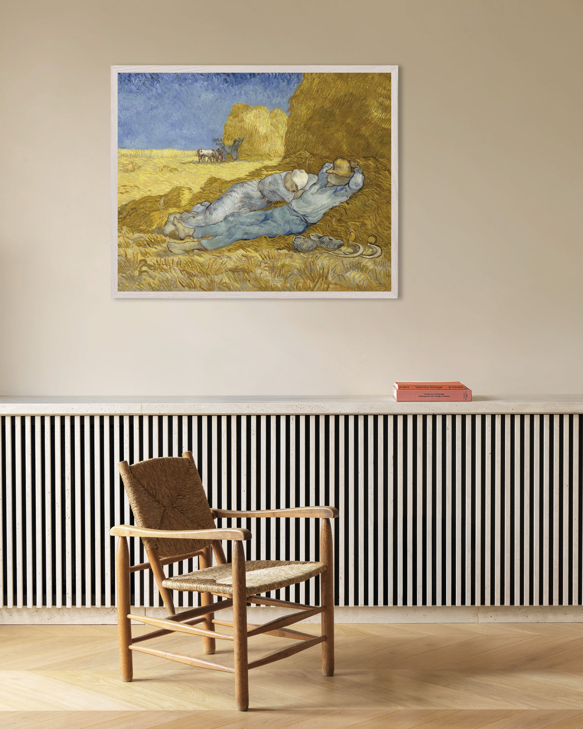 Poster de A Sesta, depois de Millet (1890), de Vincent van Gogh, com moldura de madeira branca