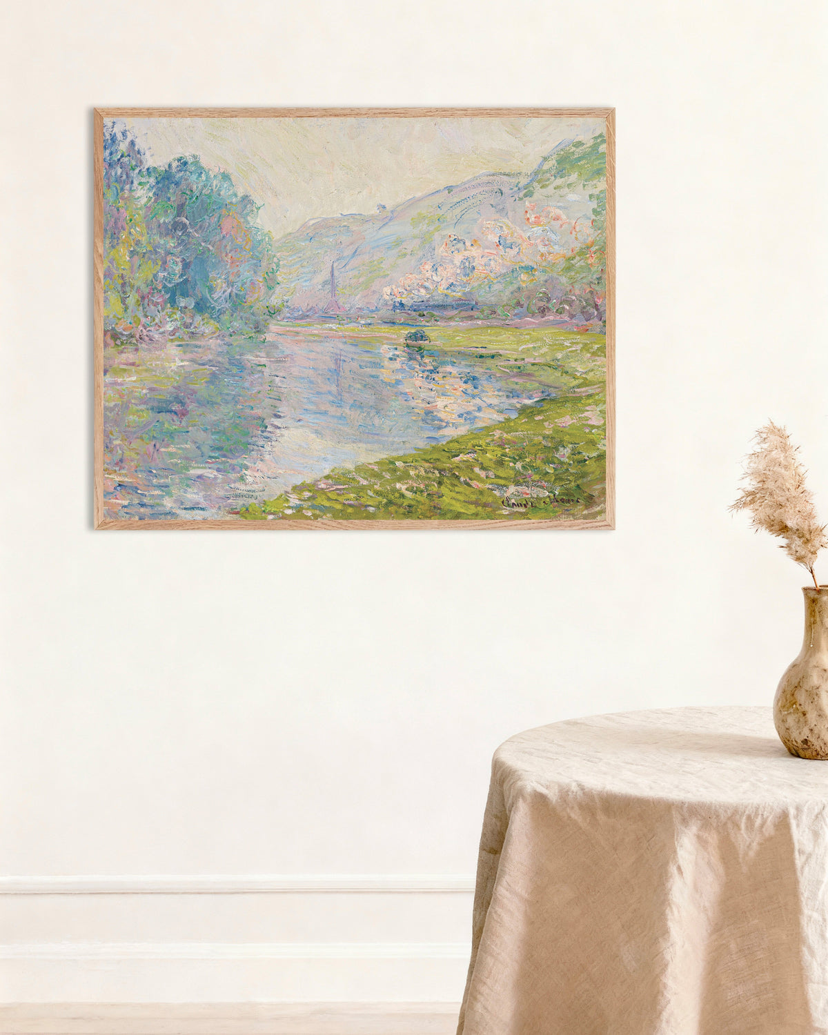 Poster O Comboio em Jeufosse (1884), de Claude Monet, com moldura de madeira natural