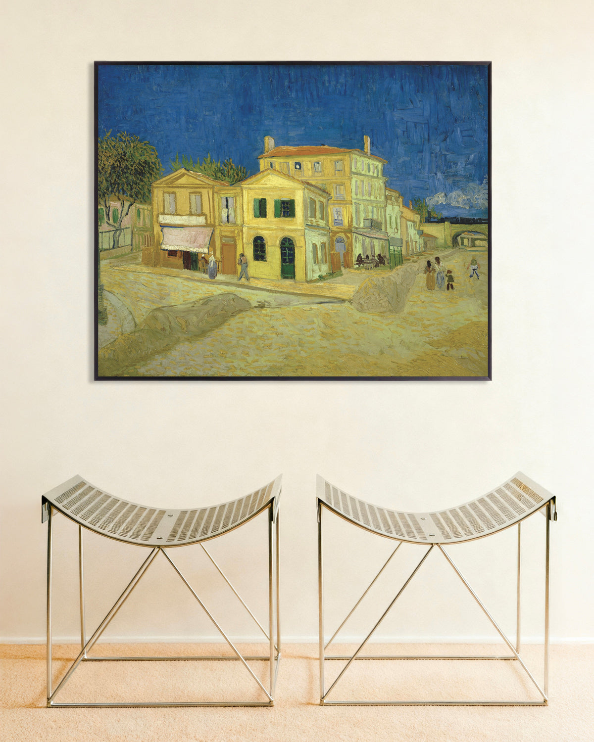 Poster de A Casa Amarela, A Rua (1888), de Vincent van Gogh, com moldura metálica