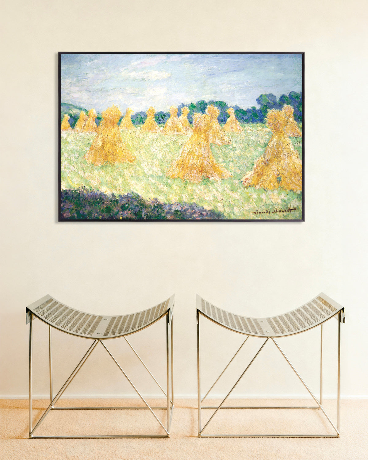 Poster As Meninas de Giverny, Efeito de Sol (1894), de Claude Monet, com moldura de metal