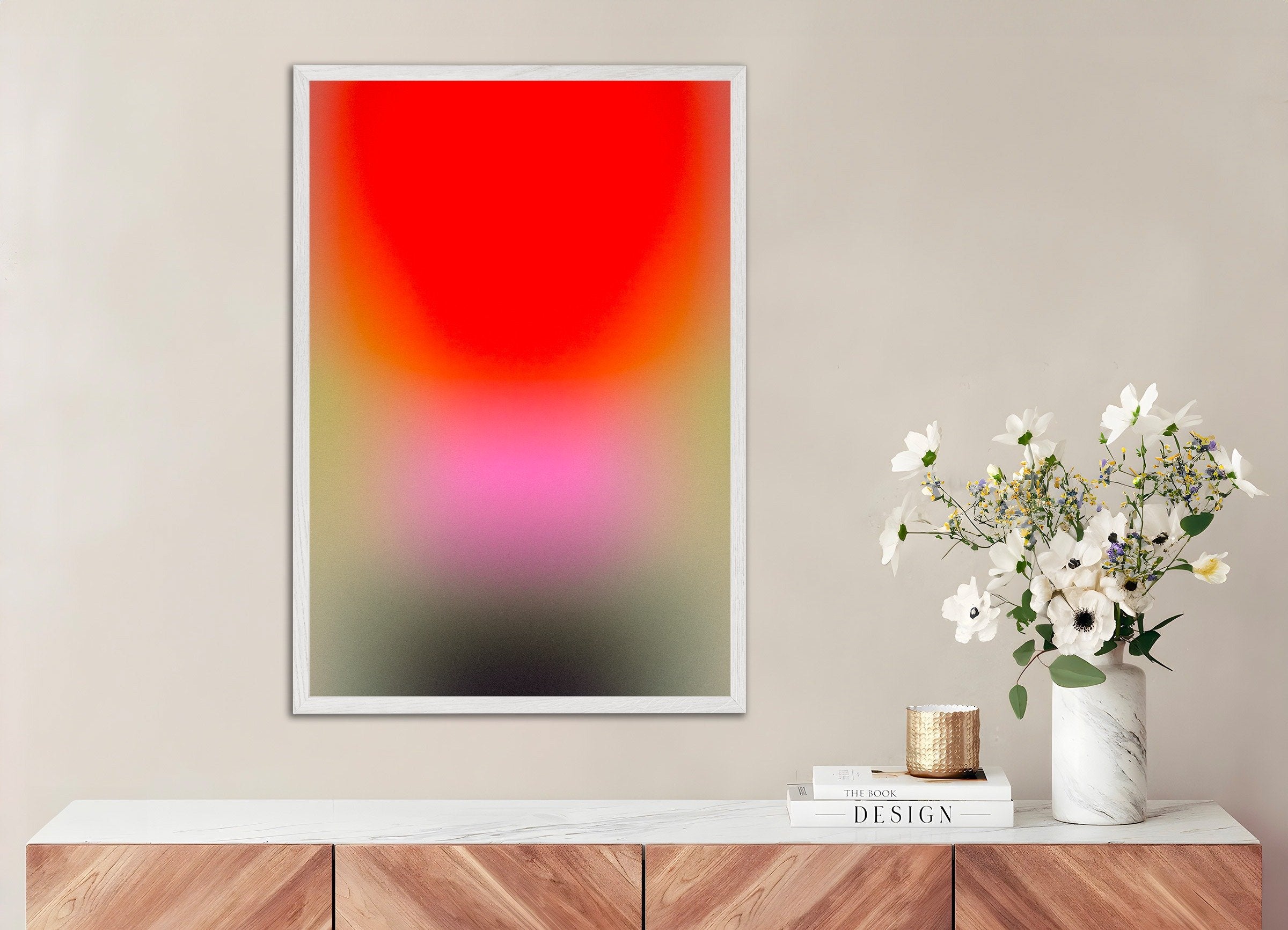 Poster of Time softens everything - colors gradient, with white wooden frame