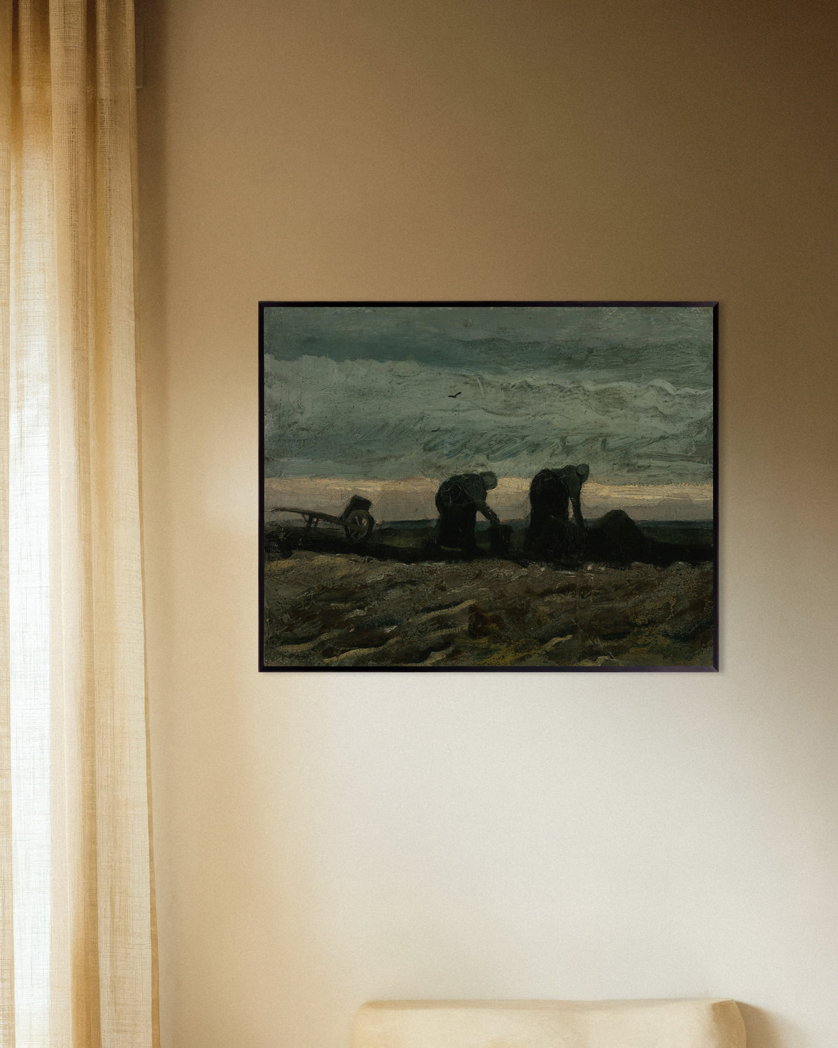 Poster de Duas mulheres na charneca (1883), de Vincent van Gogh, com moldura metálica