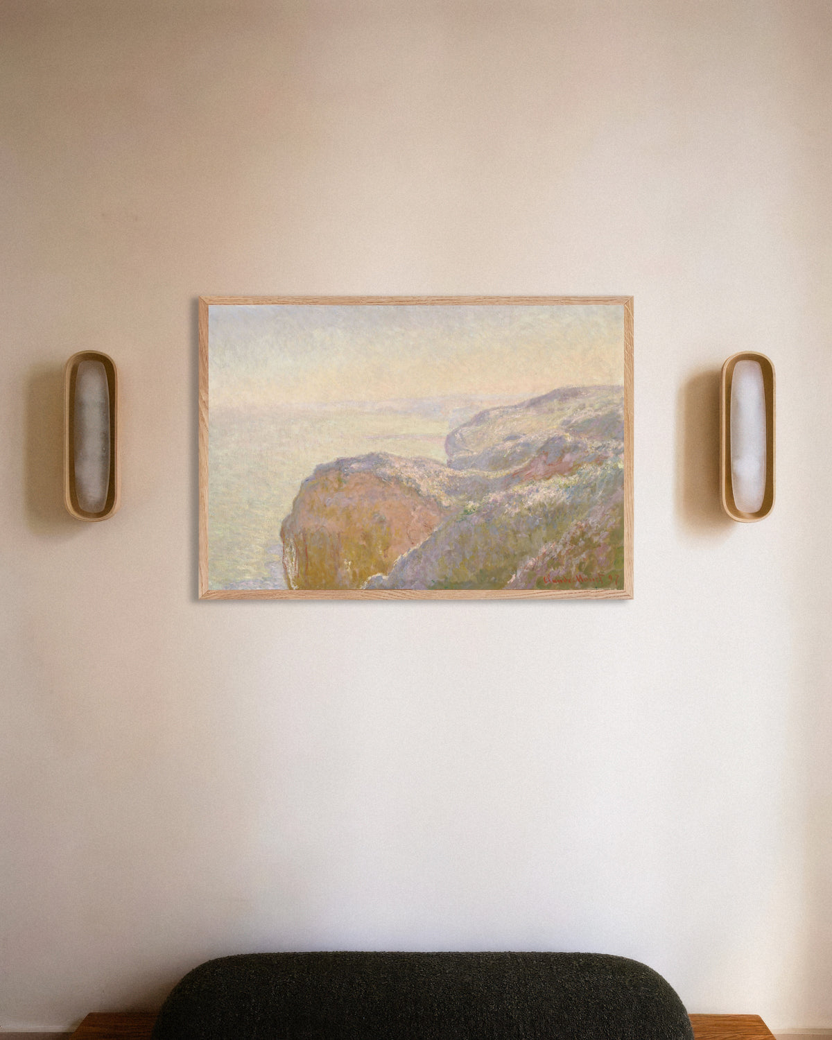 Poster Val-Saint-Nicolas, perto de Dieppe, Manhã (1897), de Claude Monet, com moldura de madeira natural