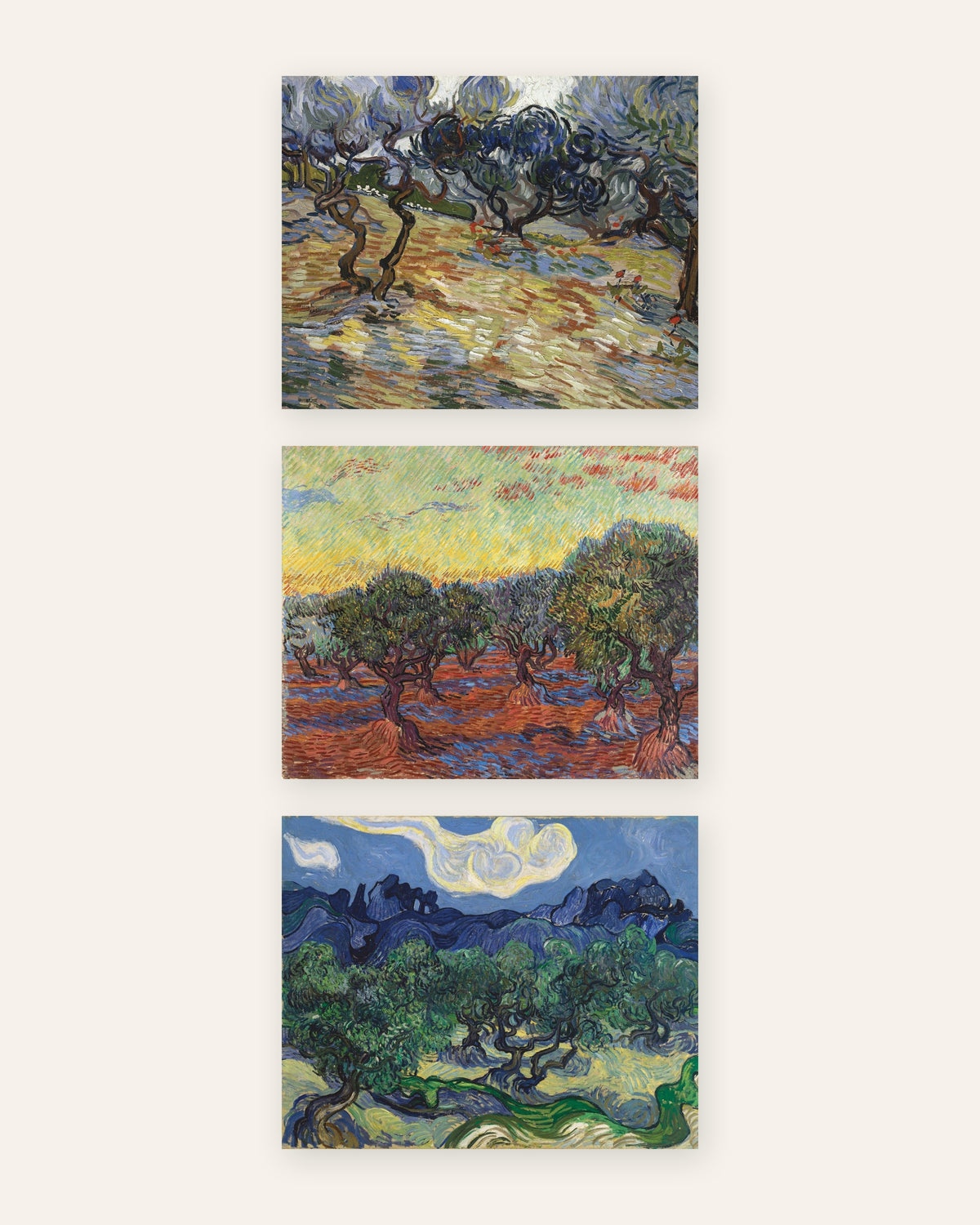 Posters de Van Gogh, oliveiras, conjunto de 3: os olivais de Saint-Rémy, sem moldura