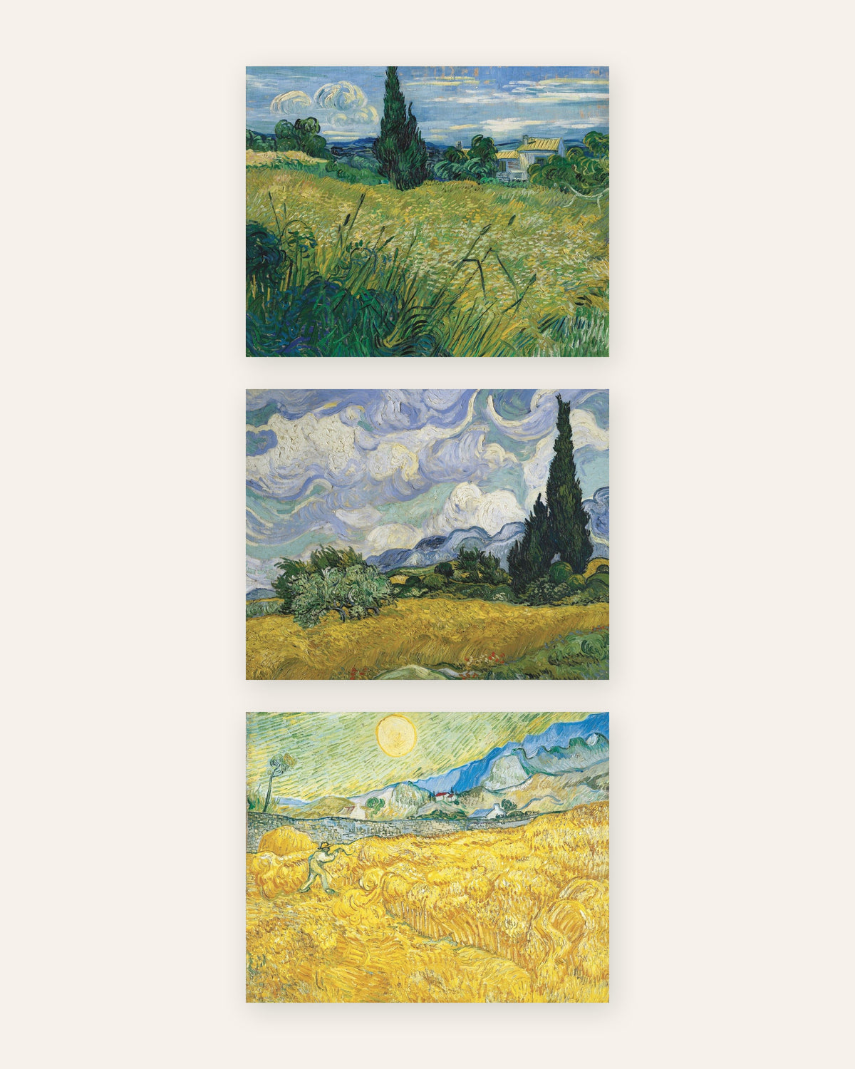 Posters de Van Gogh, campos de trigo, conjunto de 3: ciprestes e colheita, sem moldura