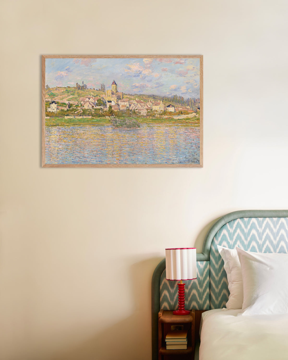 Poster Vétheuil, de Claude Monet, com moldura de madeira natural
