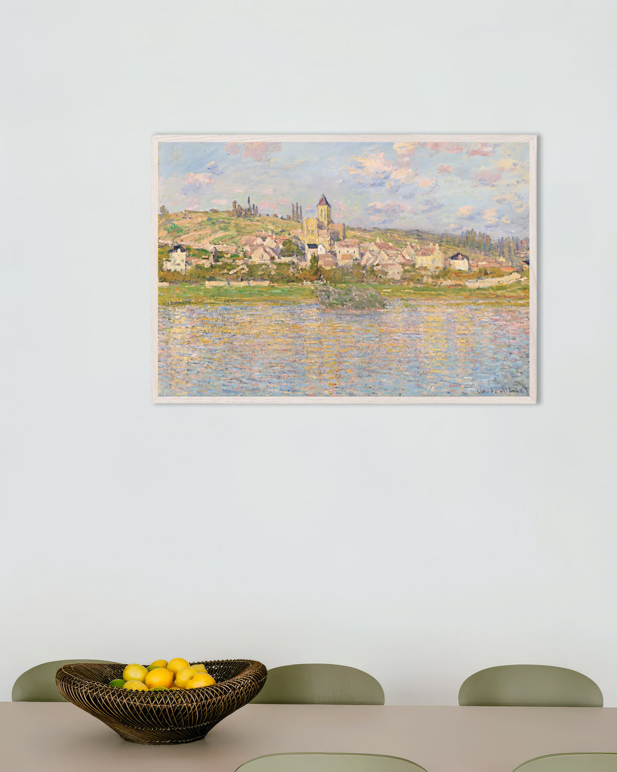 Poster Vétheuil, de Claude Monet, com moldura de madeira branca