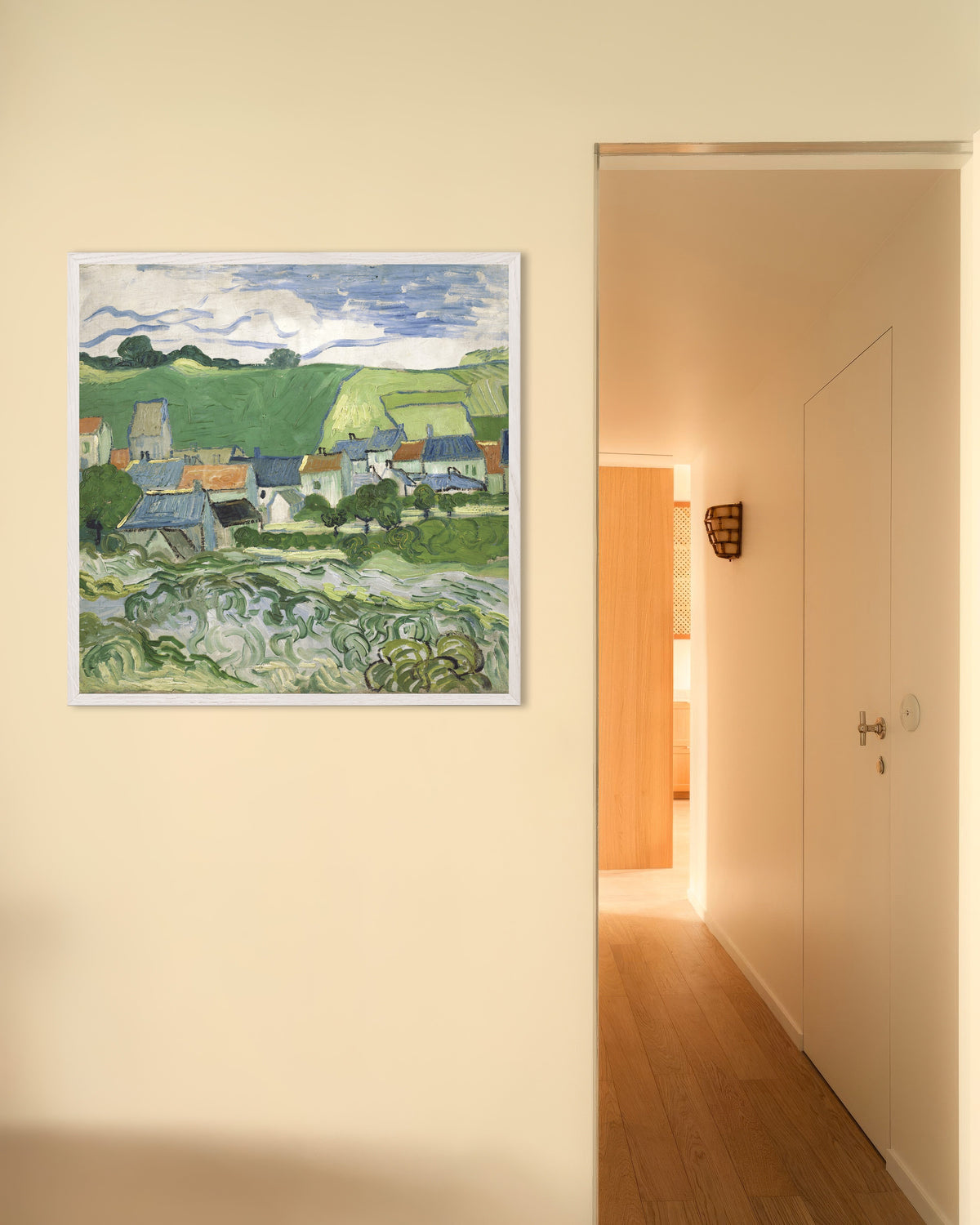 Poster de Vista de Auvers (1890), de Vincent van Gogh, com moldura de madeira branca
