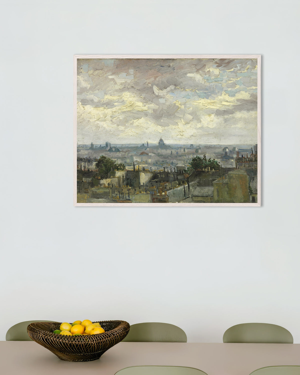 Poster de Vista de Paris (1886), de Vincent van Gogh, com moldura de madeira branca