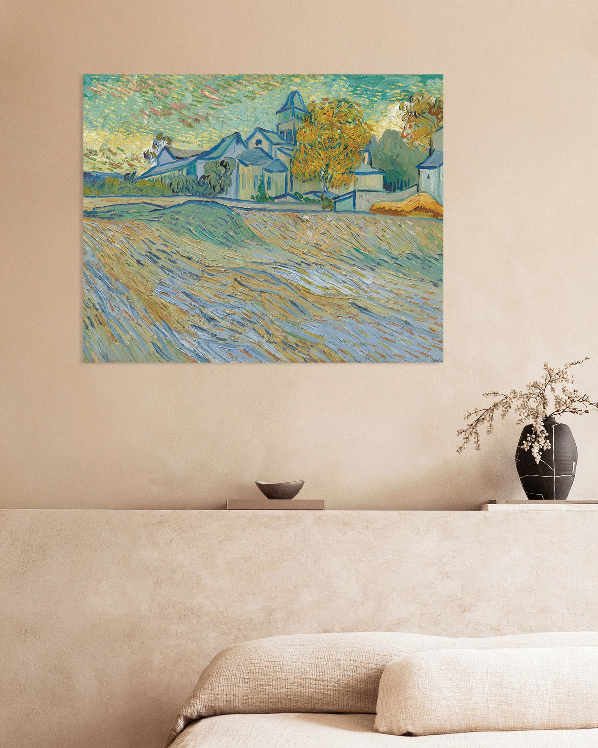 Poster de Vista do asilo e da capela de Saint-Rémy (1889), de Vincent van Gogh