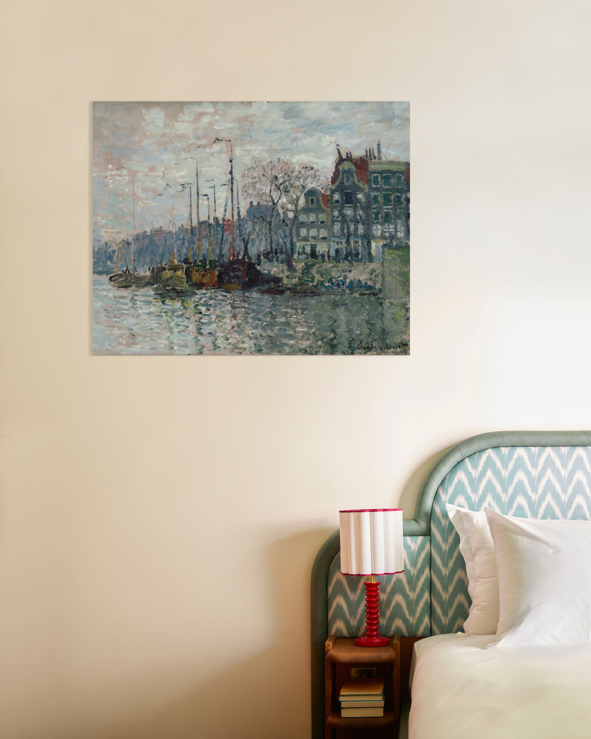 Poster Vista do Prins Hendrikkade e do Kromme Waal em Amesterdão (1874), de Claude Monet