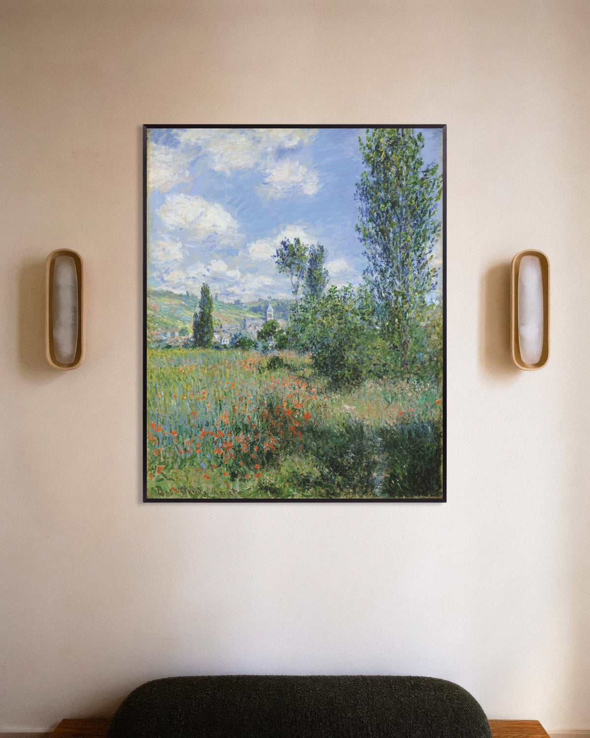 Poster Vista de Vétheuil (1880), de Claude Monet, com moldura de metal
