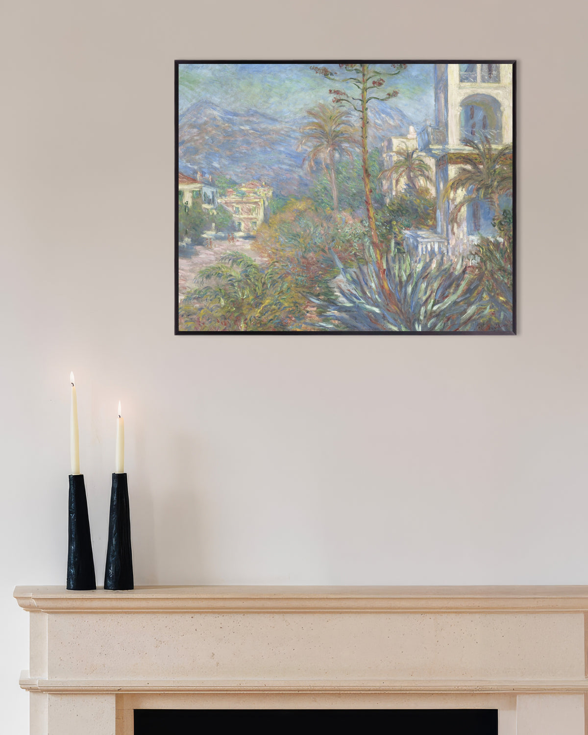 Poster Vivendas em Bordighera (1884), de Claude Monet, com moldura de metal