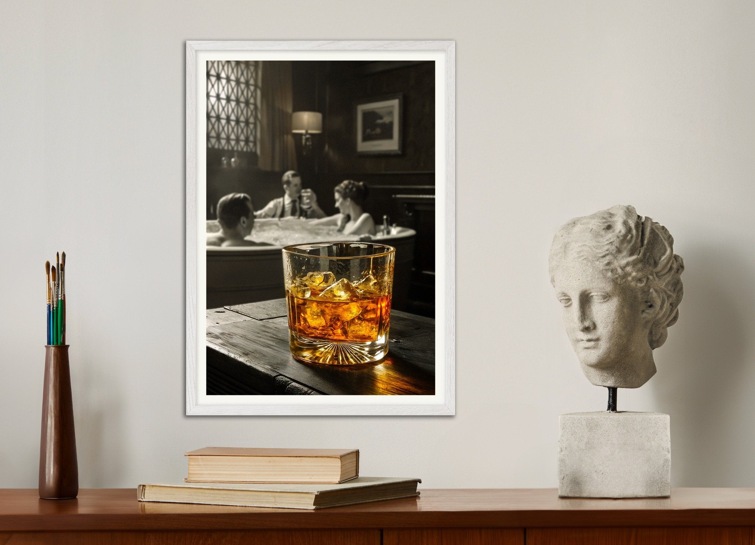 Poster of Vintage Whisky Poster, with white wooden frame