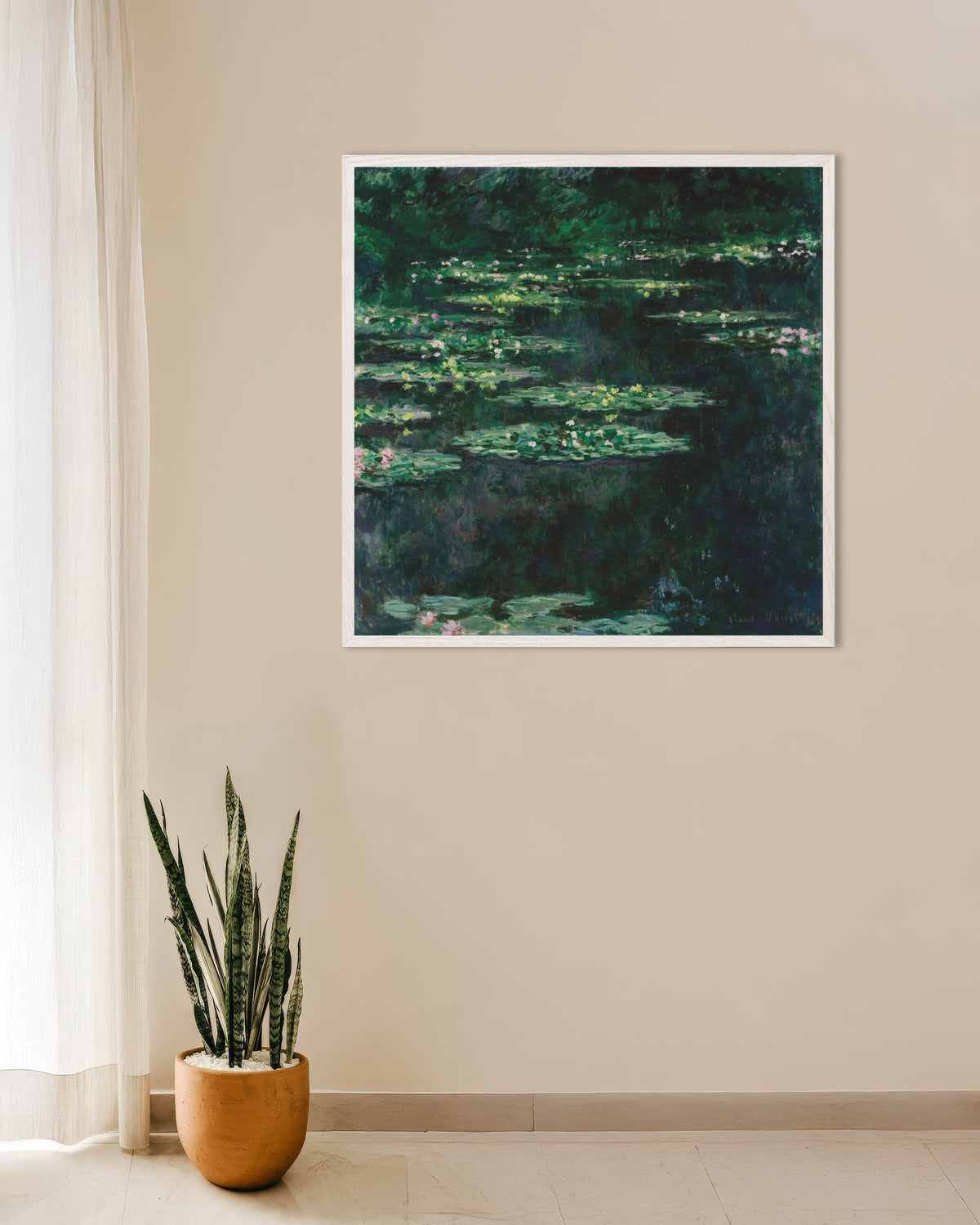 Poster Nenúfares (1904), de Claude Monet, com moldura de madeira branca