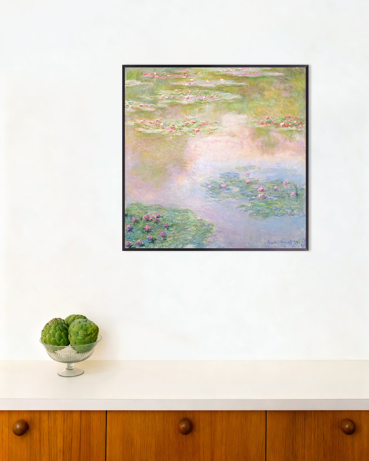 Poster Nenúfares, Reflexos Cor-de-Rosa (1907), de Claude Monet, com moldura de metal