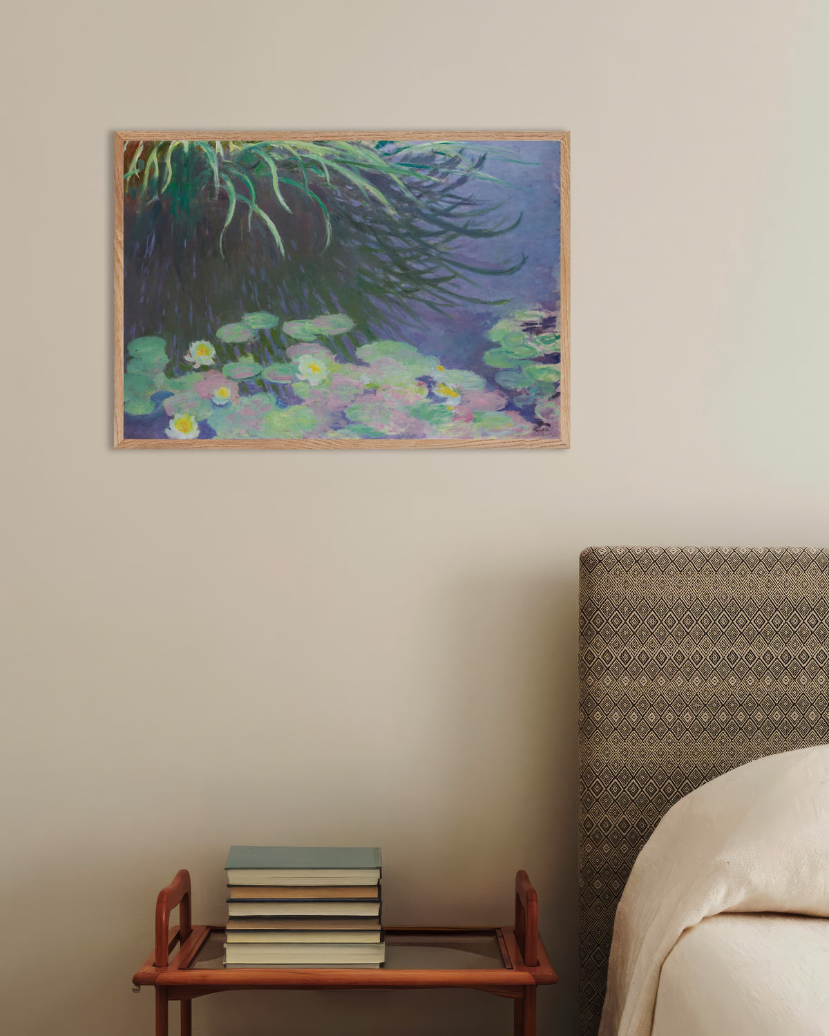 Poster Nenúfares com Reflexos de Ervas Altas (1914–1917), de Claude Monet, com moldura de madeira natural