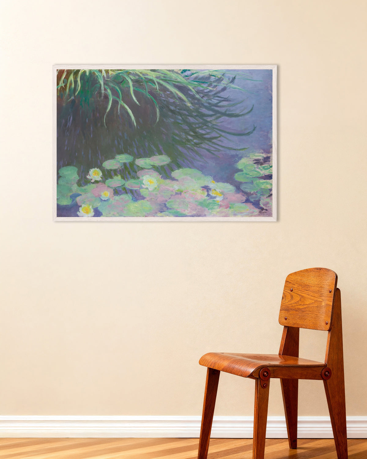 Poster Nenúfares com Reflexos de Ervas Altas (1914–1917), de Claude Monet, com moldura de madeira branca