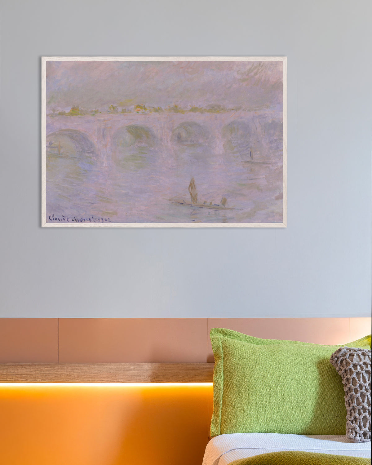 Poster A Ponte de Waterloo, Londres (1902), de Claude Monet, com moldura de madeira branca