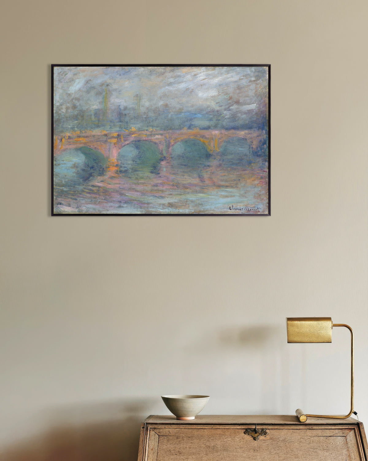 Poster A Ponte de Waterloo, Londres, ao Pôr do Sol (1904), de Claude Monet, com moldura de metal