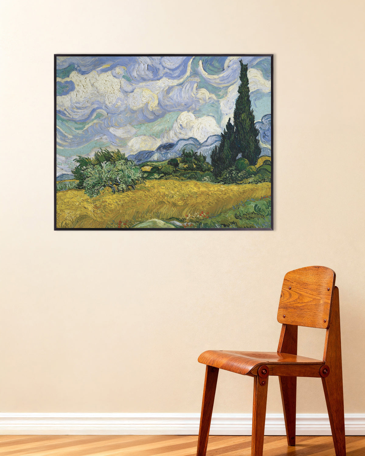 Poster de Campo de Trigo com Ciprestes (1889), de Vincent van Gogh, com moldura metálica