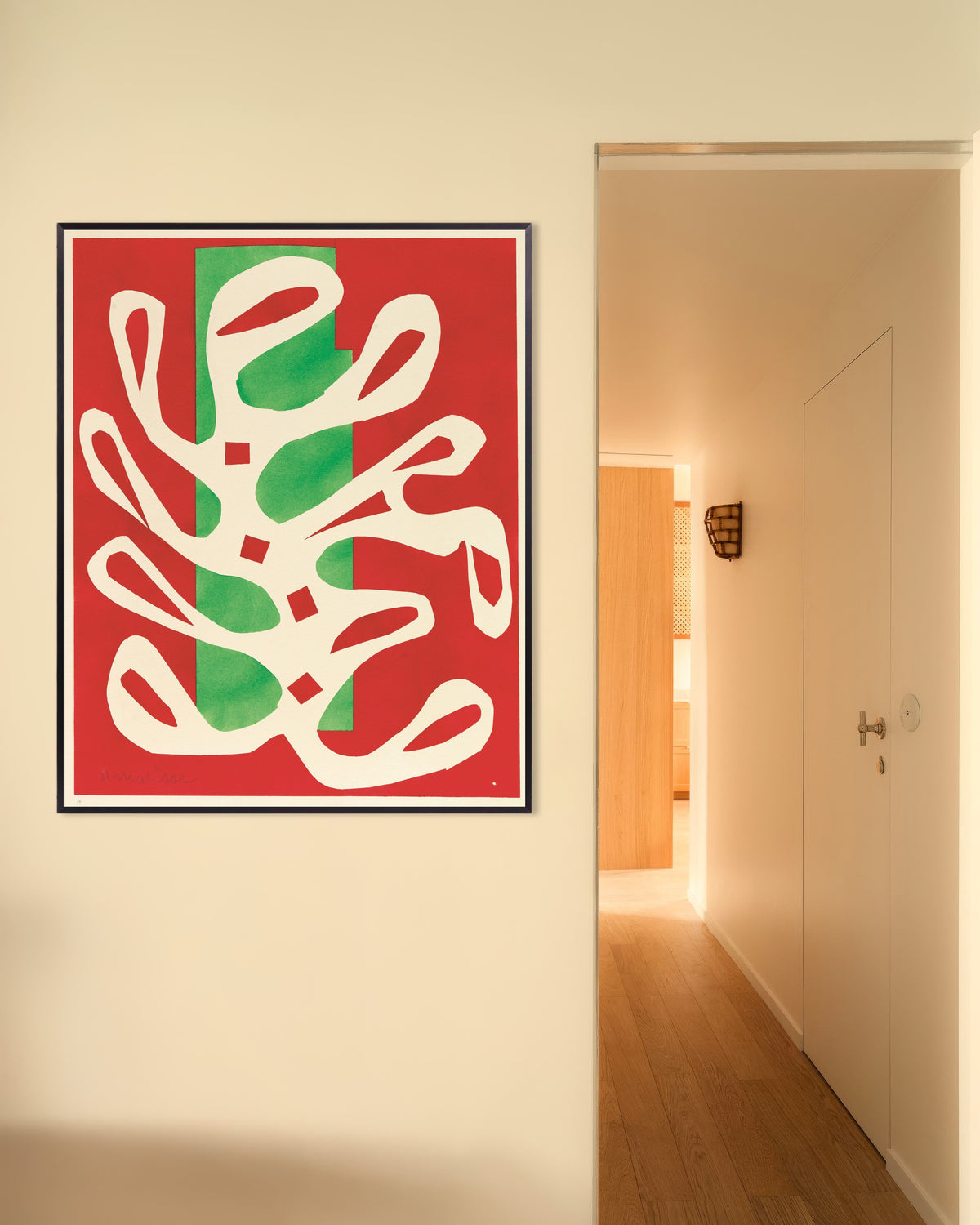 Poster de Alga Branca sobre Fundo Vermelho e Verde (1947), de Henri Matisse, com moldura metálica