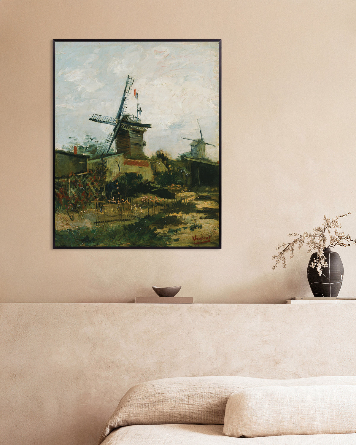 Poster de Moinhos de vento em Montmartre (1886), de Vincent van Gogh, com moldura de metal