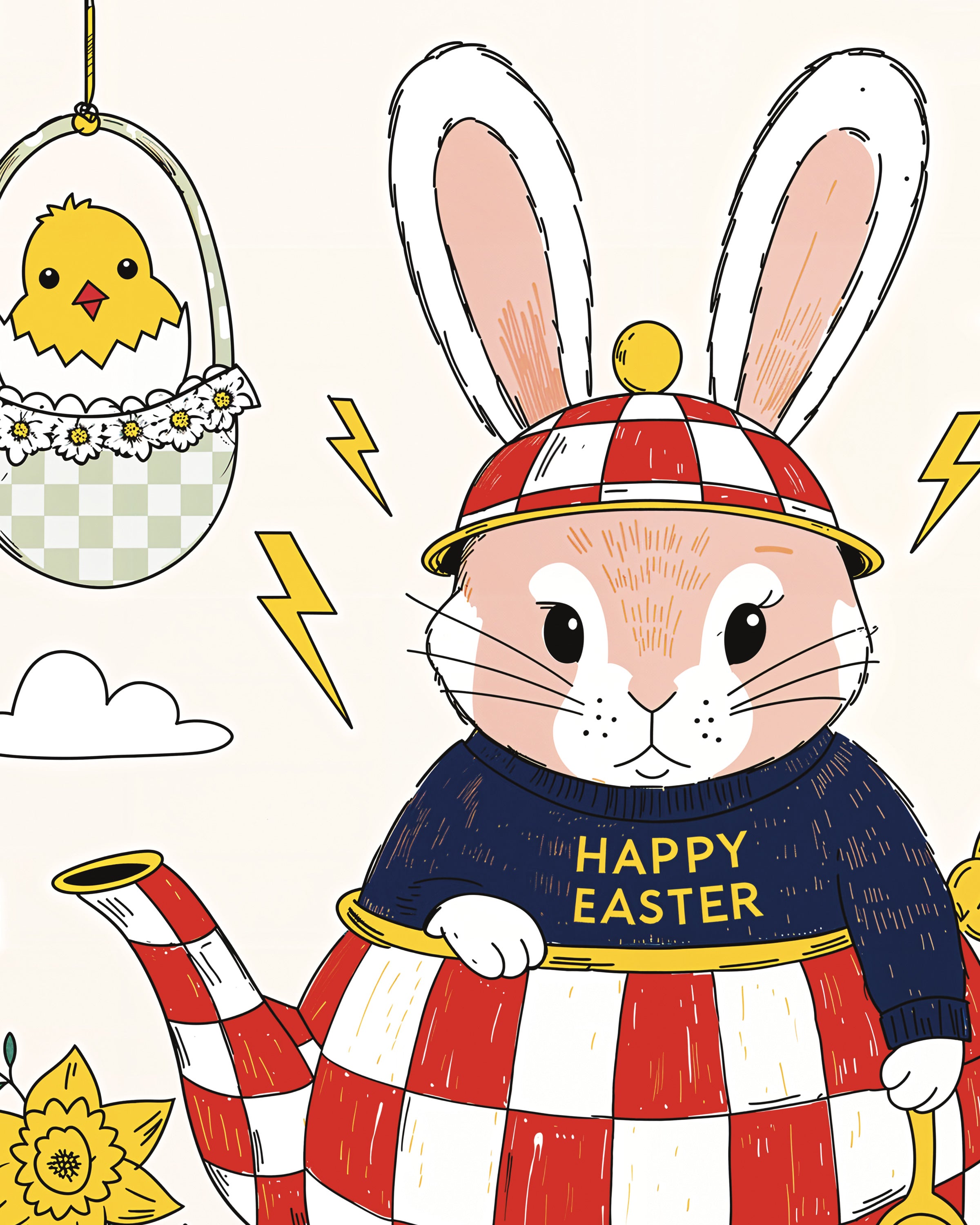 Brisa de Páscoa - Pôster do Coelho com Bule e Narcisos