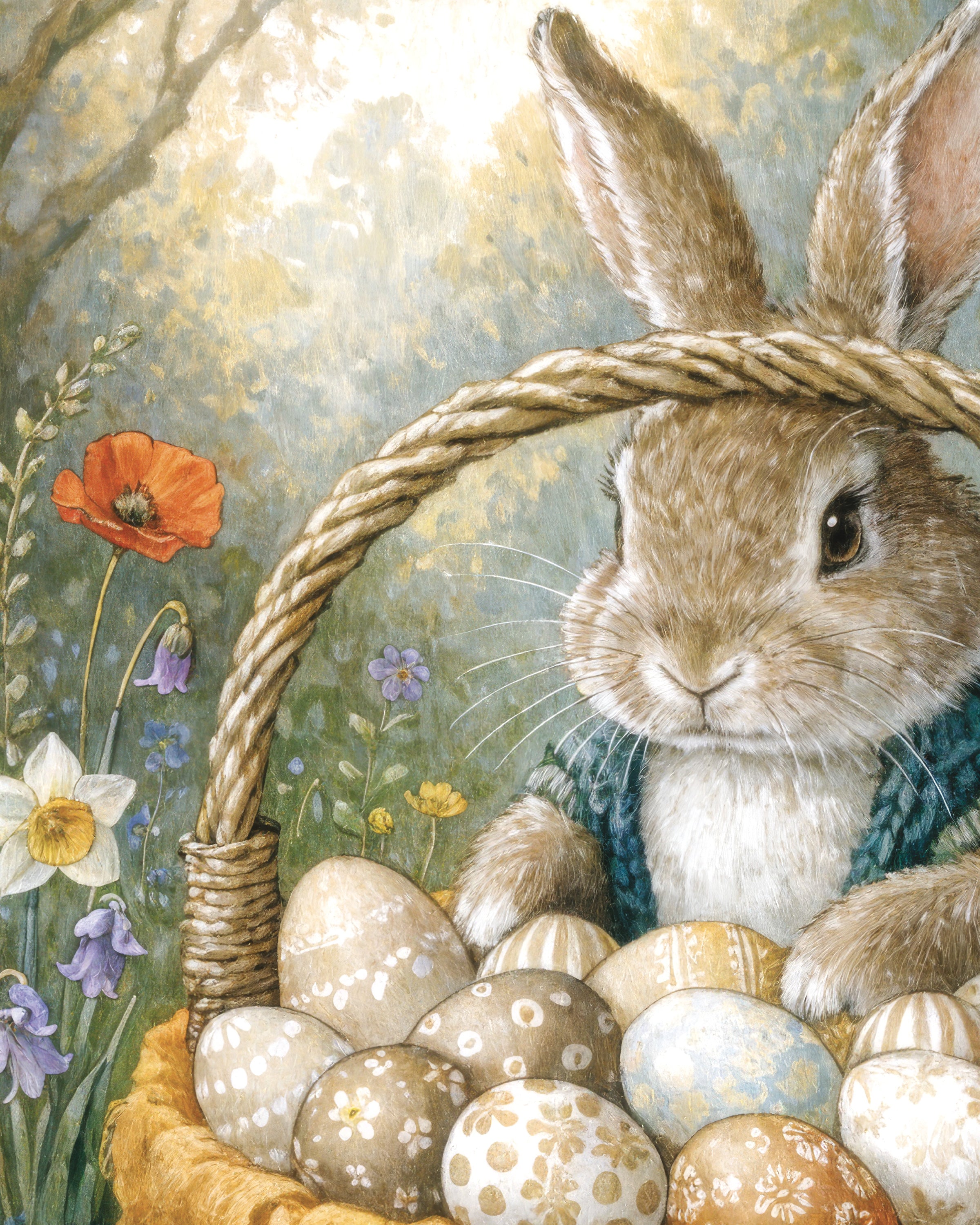 Pôster Cesto do Coelhinho da Páscoa com Ovos Pintados