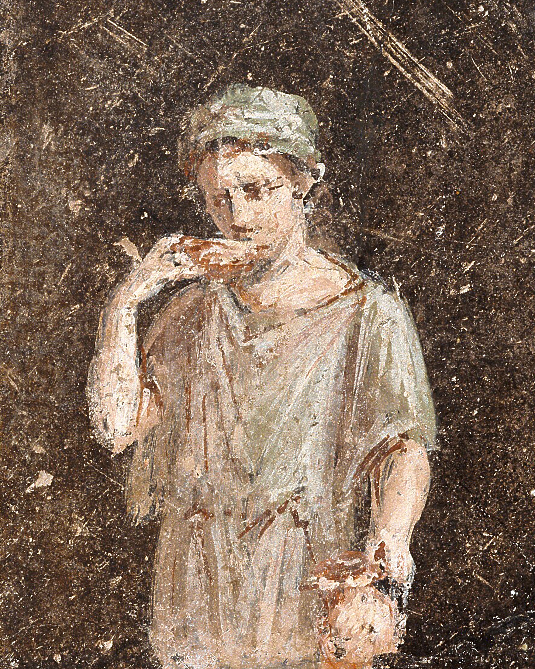 Fragmento de Afresco Romano Mulher na Varanda - Pintura de Parede do Segundo Estilo Poster
